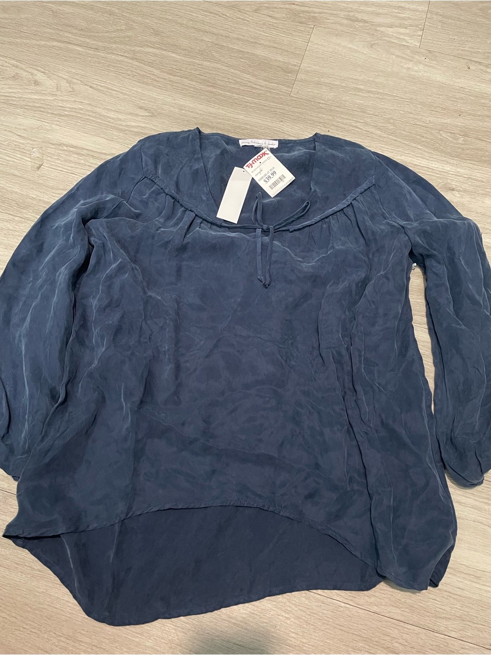 Young Fabulous & Broke Navy Tie-Front Peasant Blouse